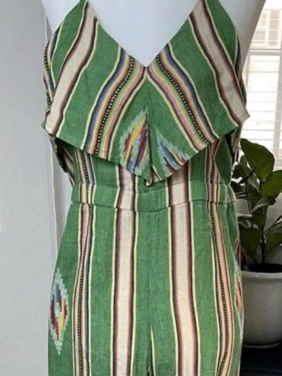 Judith March Pants - Judith March Bohemian Halter Green Striped  Jumpsuit